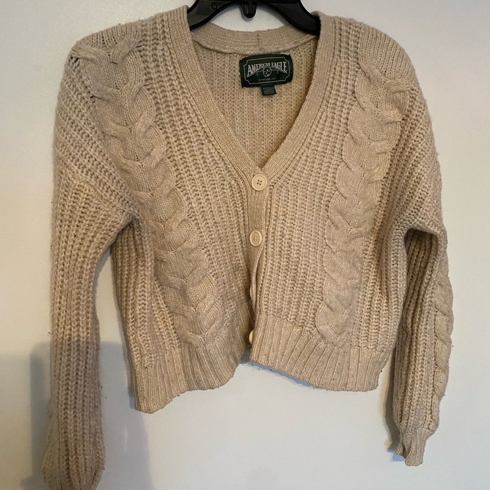 Cream American Eagle Cropped Sweater